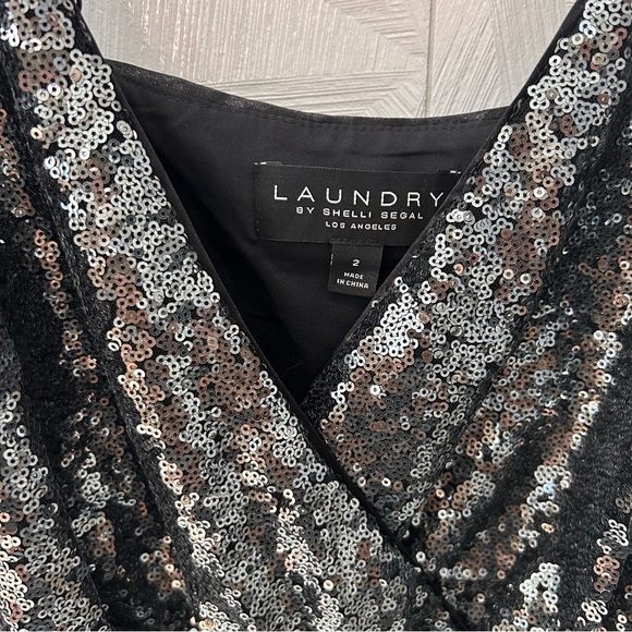 $228 LAUNDRY BY SHELLI SEGAL Sz2 WIDE-LEG ALLOVER SEQUINED JUMPSUIT BLACK Gray - Picture 11 of 11